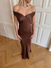 Andie off shoulder satin dress - Brown