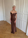 Andie off shoulder satin dress - Brown