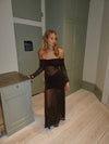 Silje off shoulder dress with lace - Brown