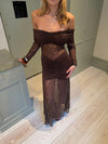Silje off shoulder dress with lace - Brown