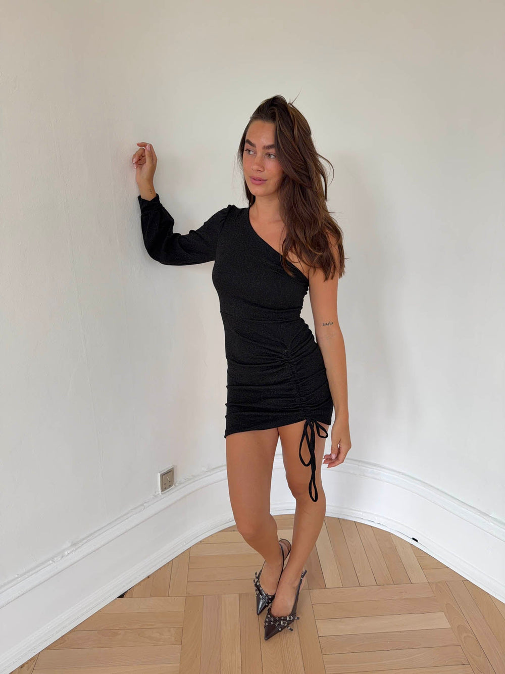 Kalina one shoulder dress - Black glitter