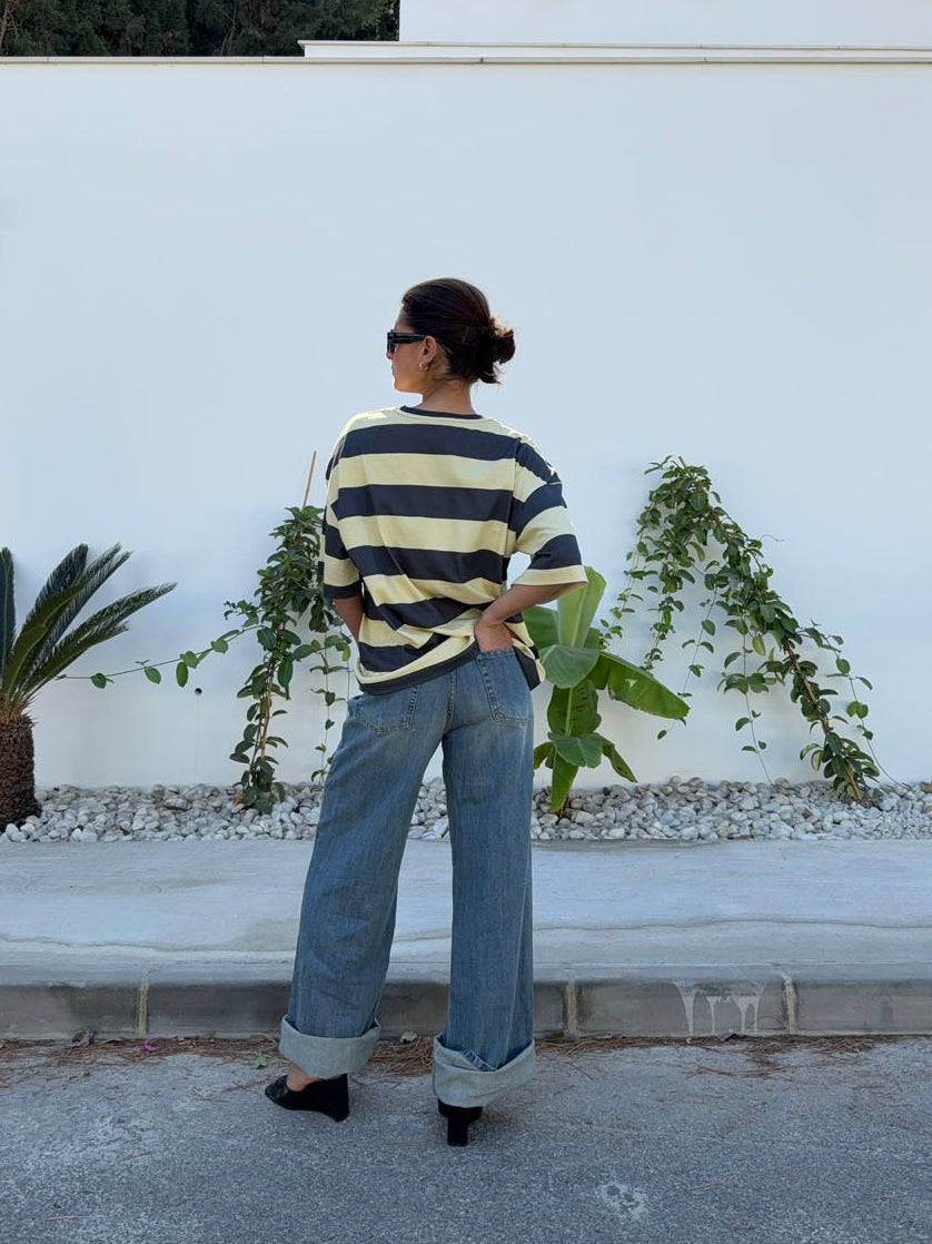 Zinnia oversized t-shirt - Gul/grå