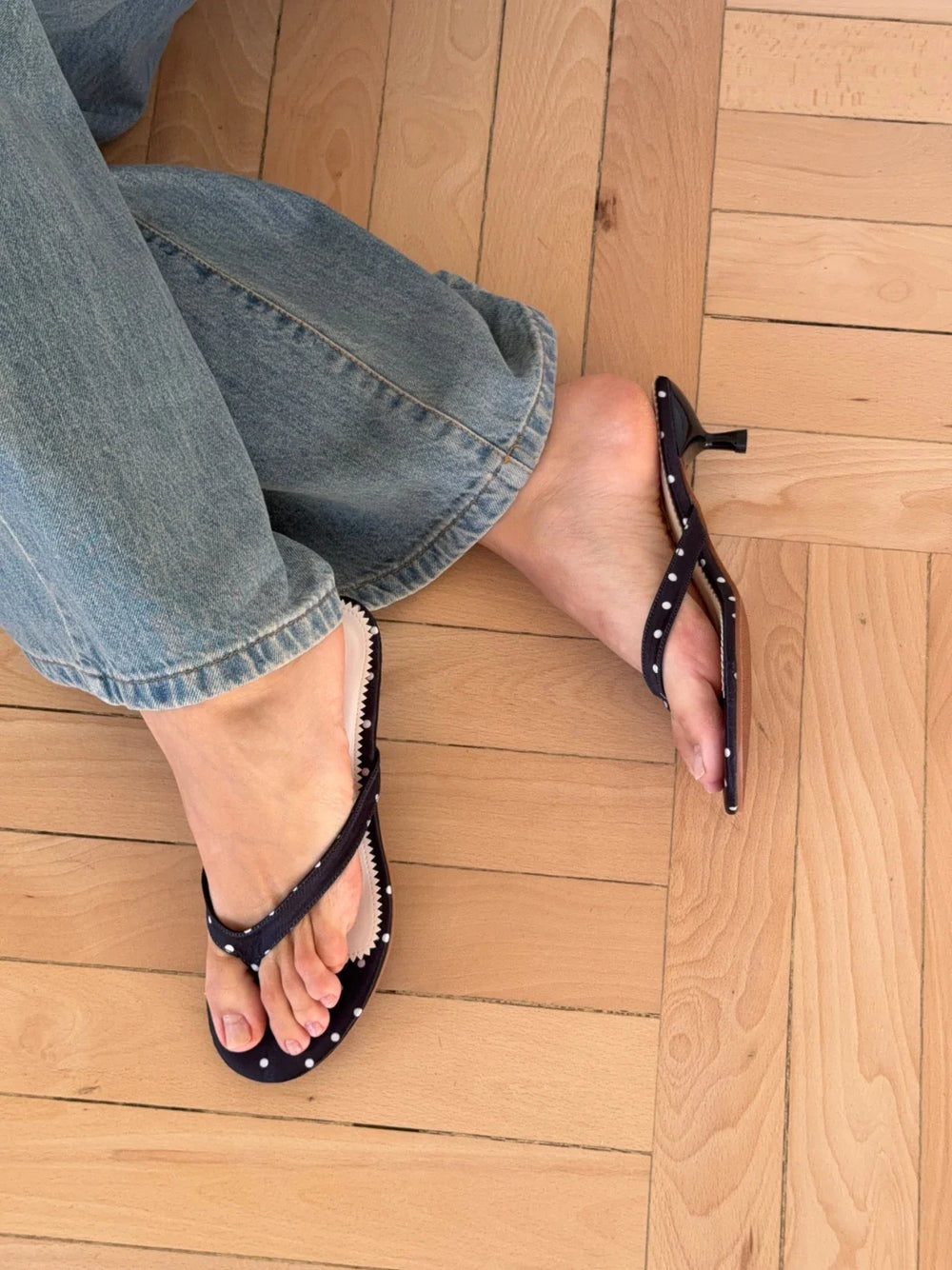 Pepita Heeled Sandal with Polka Dots - Black/White