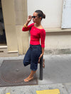 Agatha pointelle blouse with 3/4 sleeves - Red