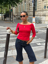Agatha pointelle blouse with 3/4 sleeves - Red