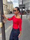 Agatha pointelle blouse with 3/4 sleeves - Red