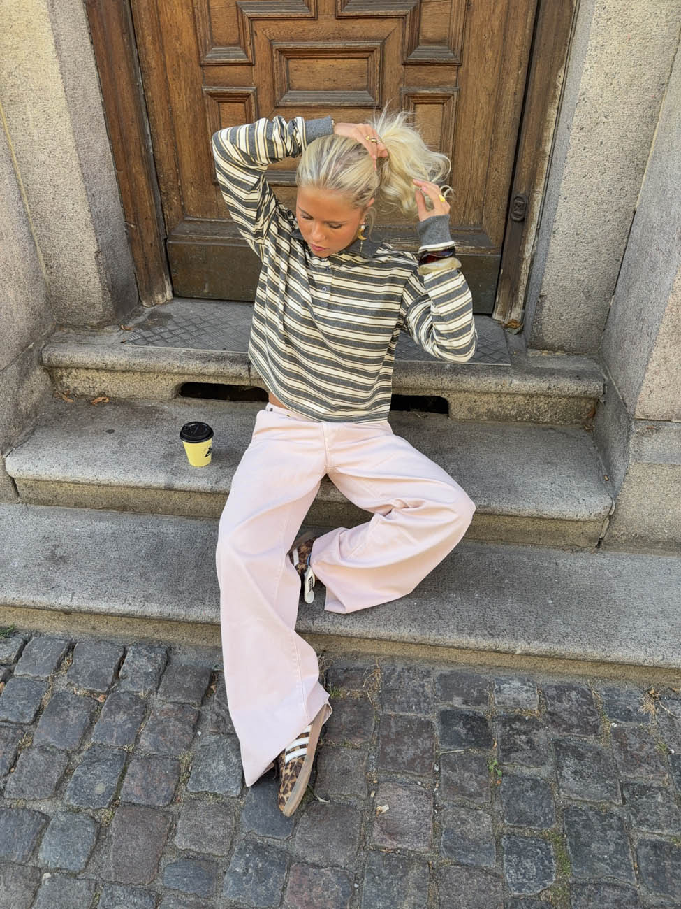 Nilla polo with stripes - Grey/yellow/white