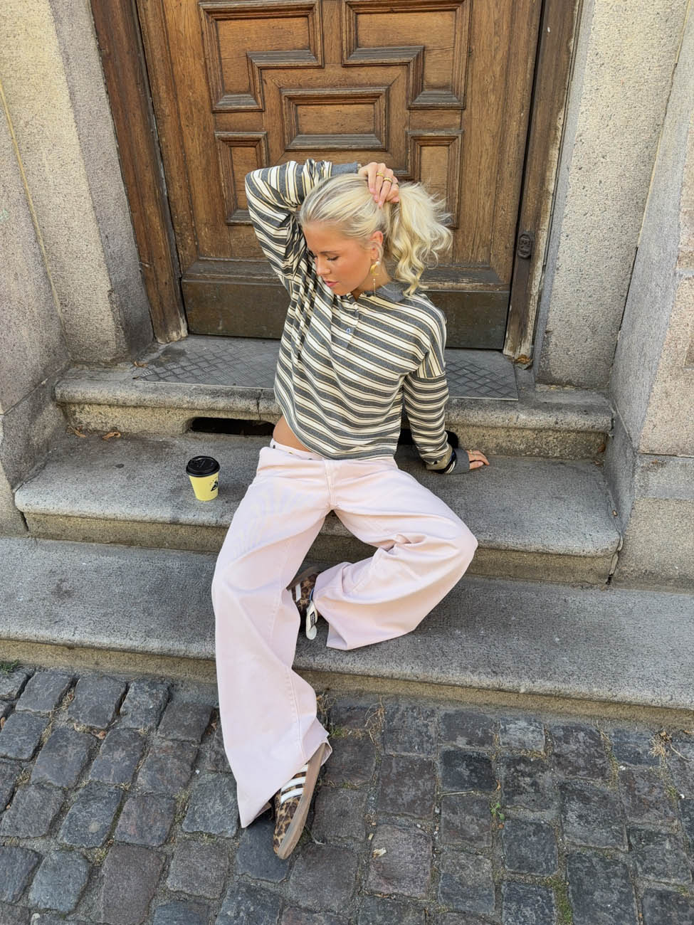 Nilla polo with stripes - Grey/yellow/white