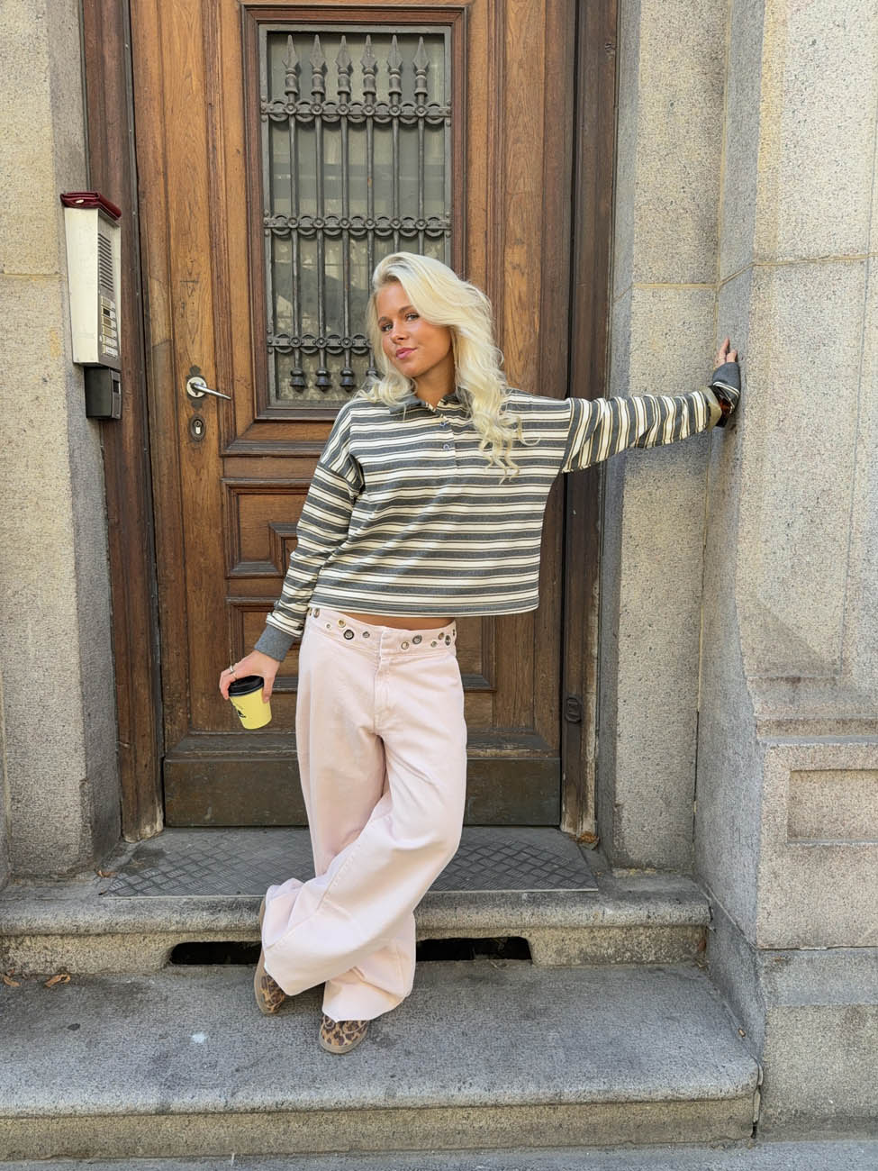 Nilla polo with stripes - Grey/yellow/white