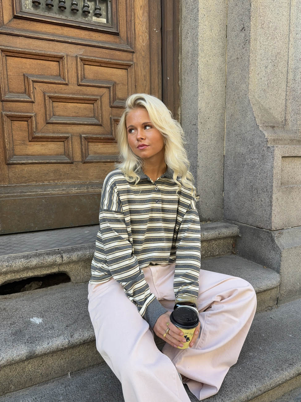 Nilla polo with stripes - Grey/yellow/white