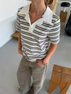 Line striped polo - White/beige/navy