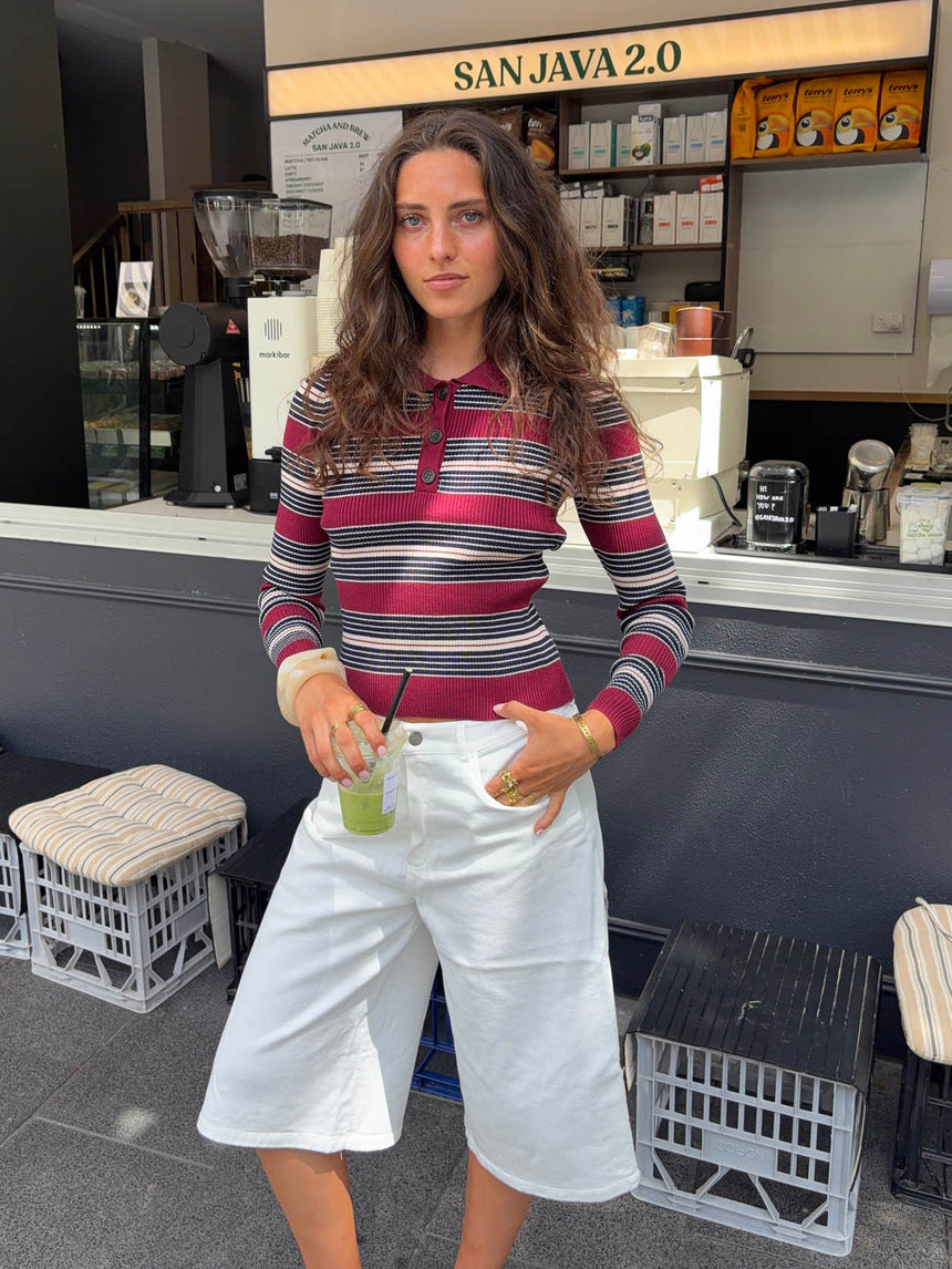 Tilina polo with stripes - Red/beige/navy