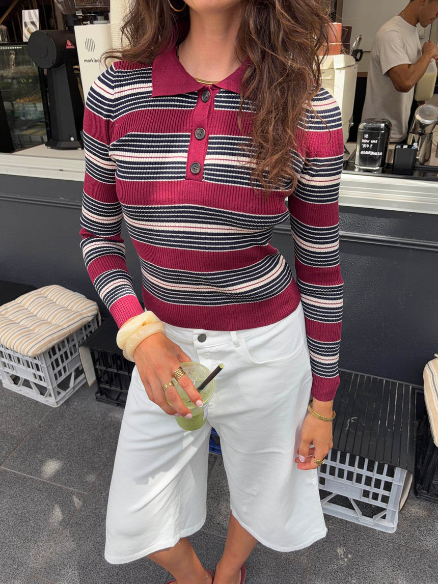 Tilina polo with stripes - Red/beige/navy