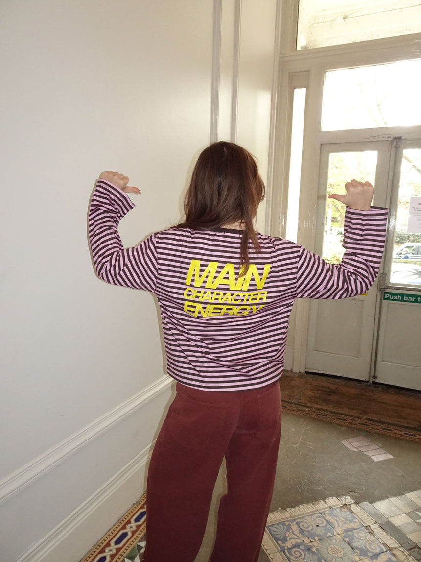 "Main character energy" blouse with stripes - Pink/brown/yellow