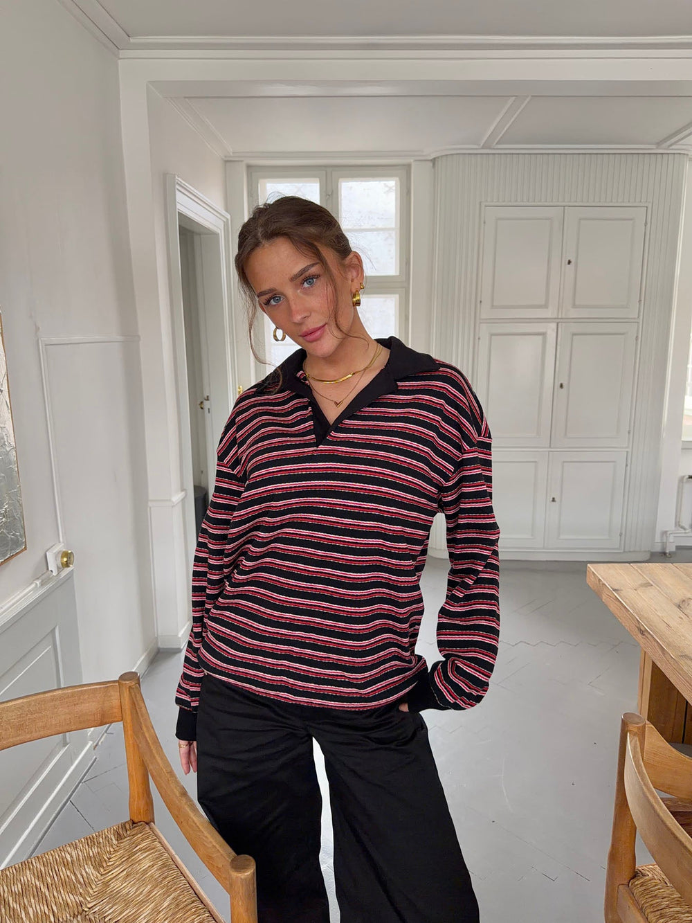 Nova polo with stripes - Red/white/black
