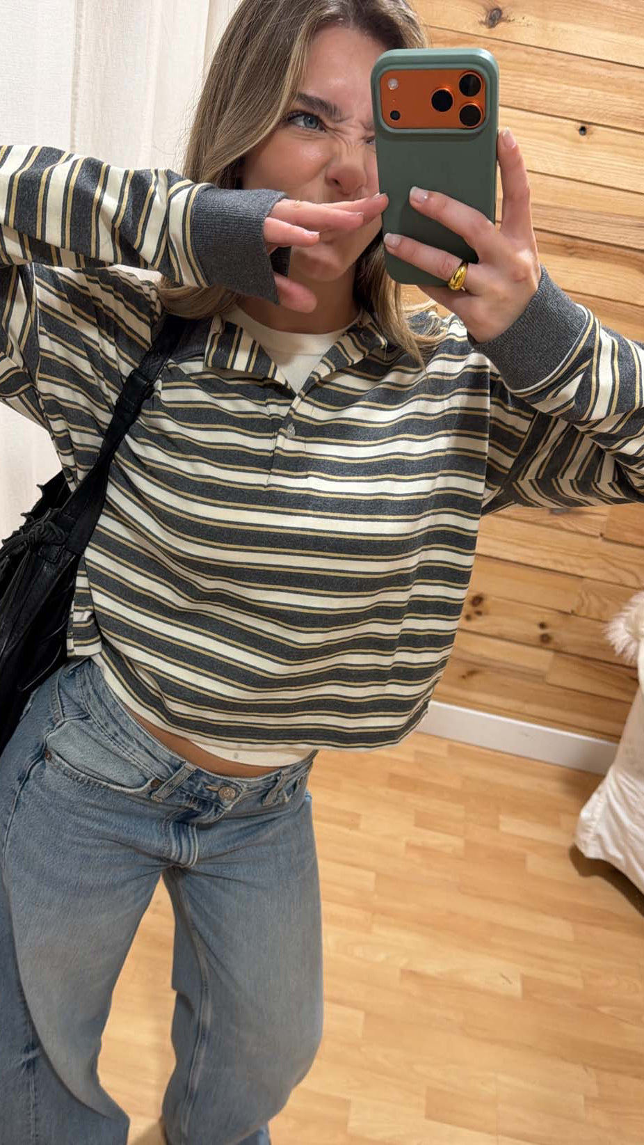 Nilla polo with stripes - Grey/yellow/white