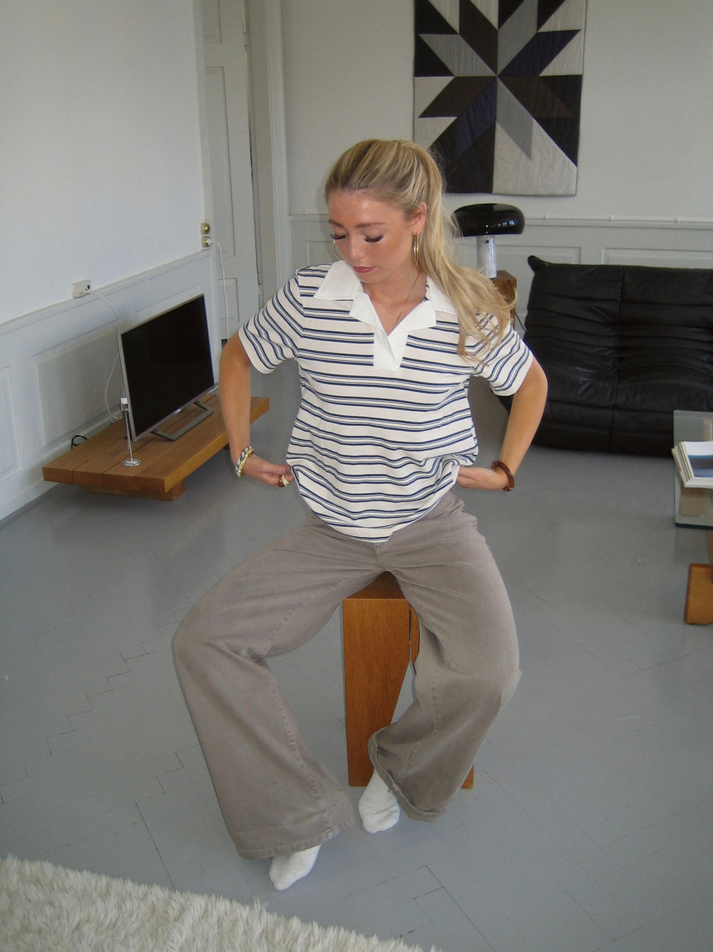 Line striped polo - White/beige/navy