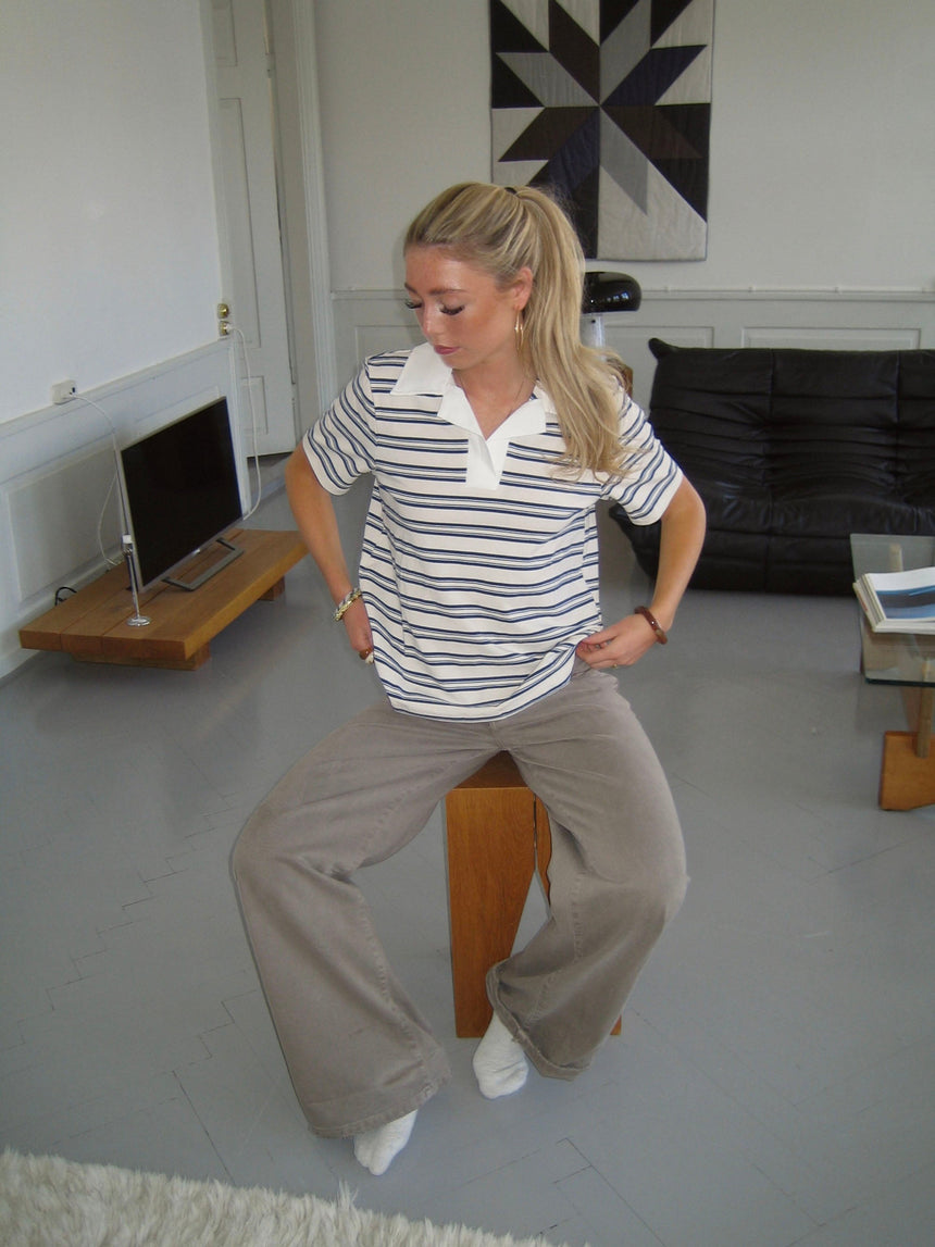 Line striped polo - White/beige/navy
