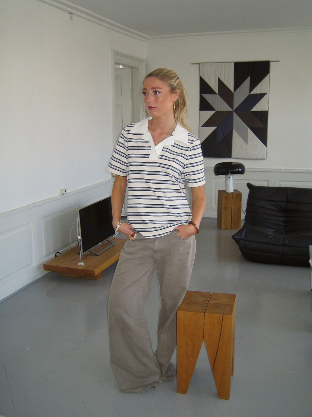 Line striped polo - White/beige/navy