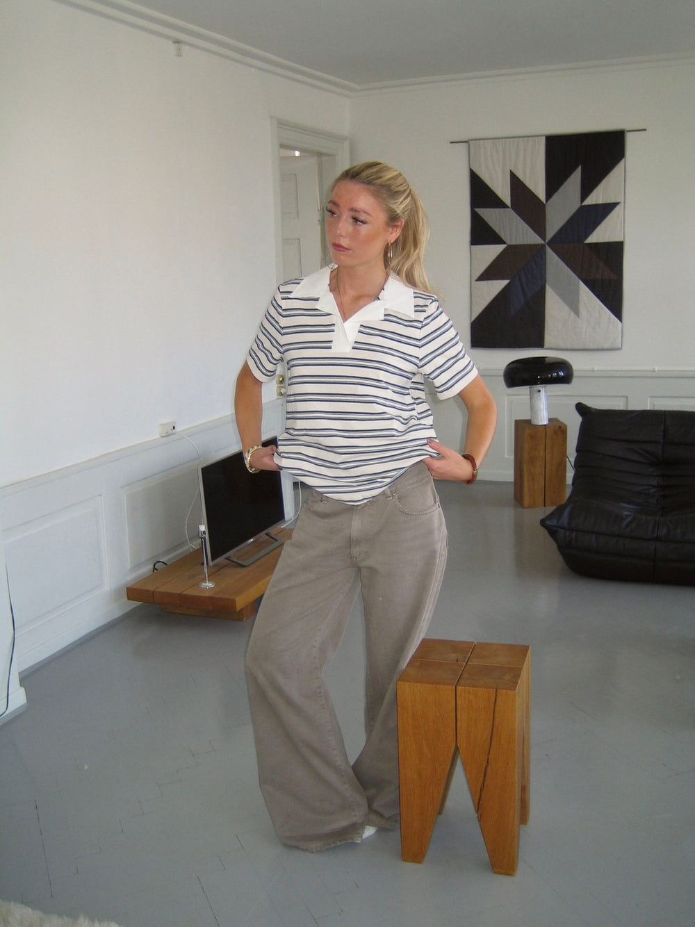 Line striped polo - White/beige/navy