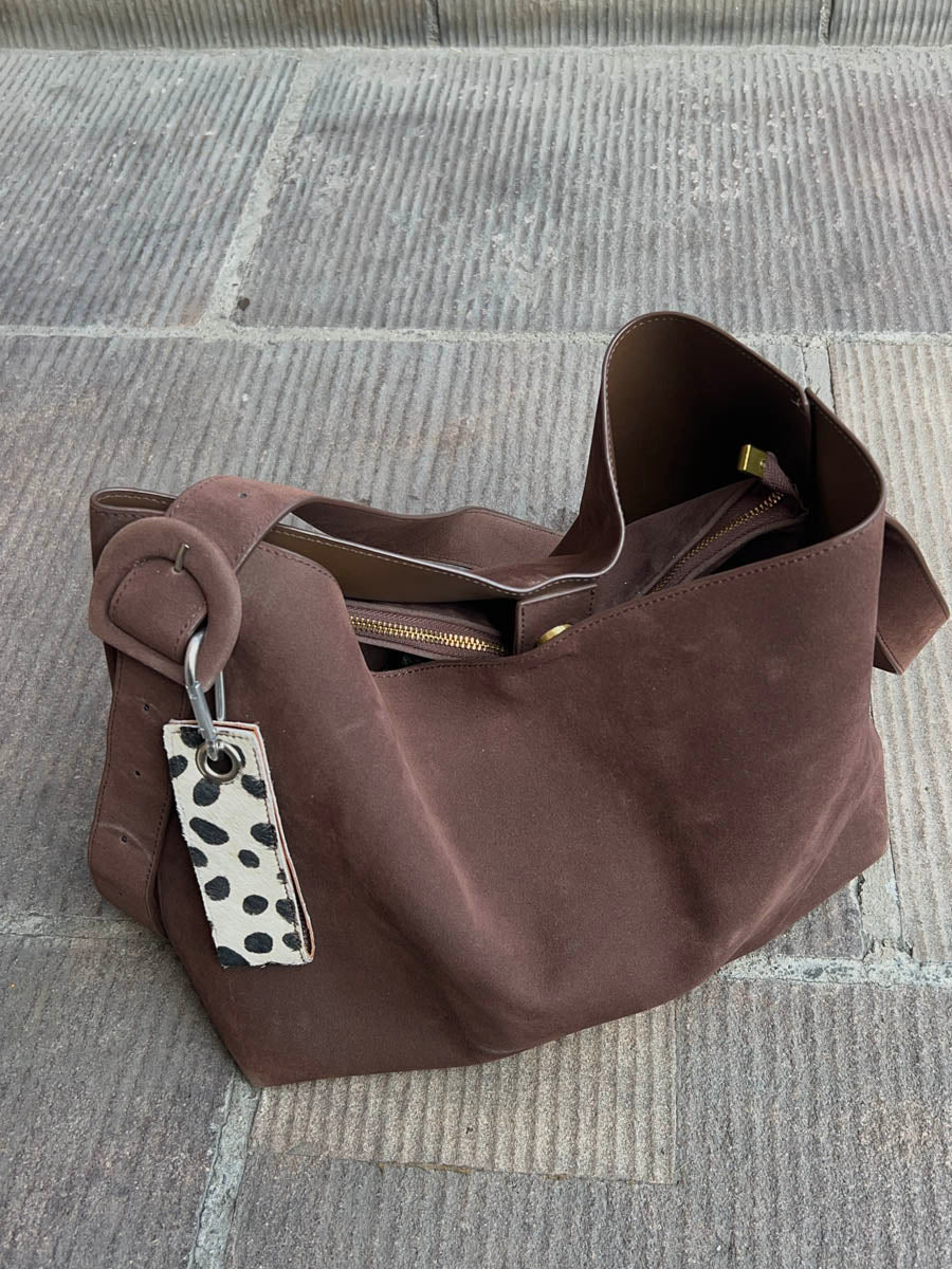 Vela dotted cowhide keyring – White/Black