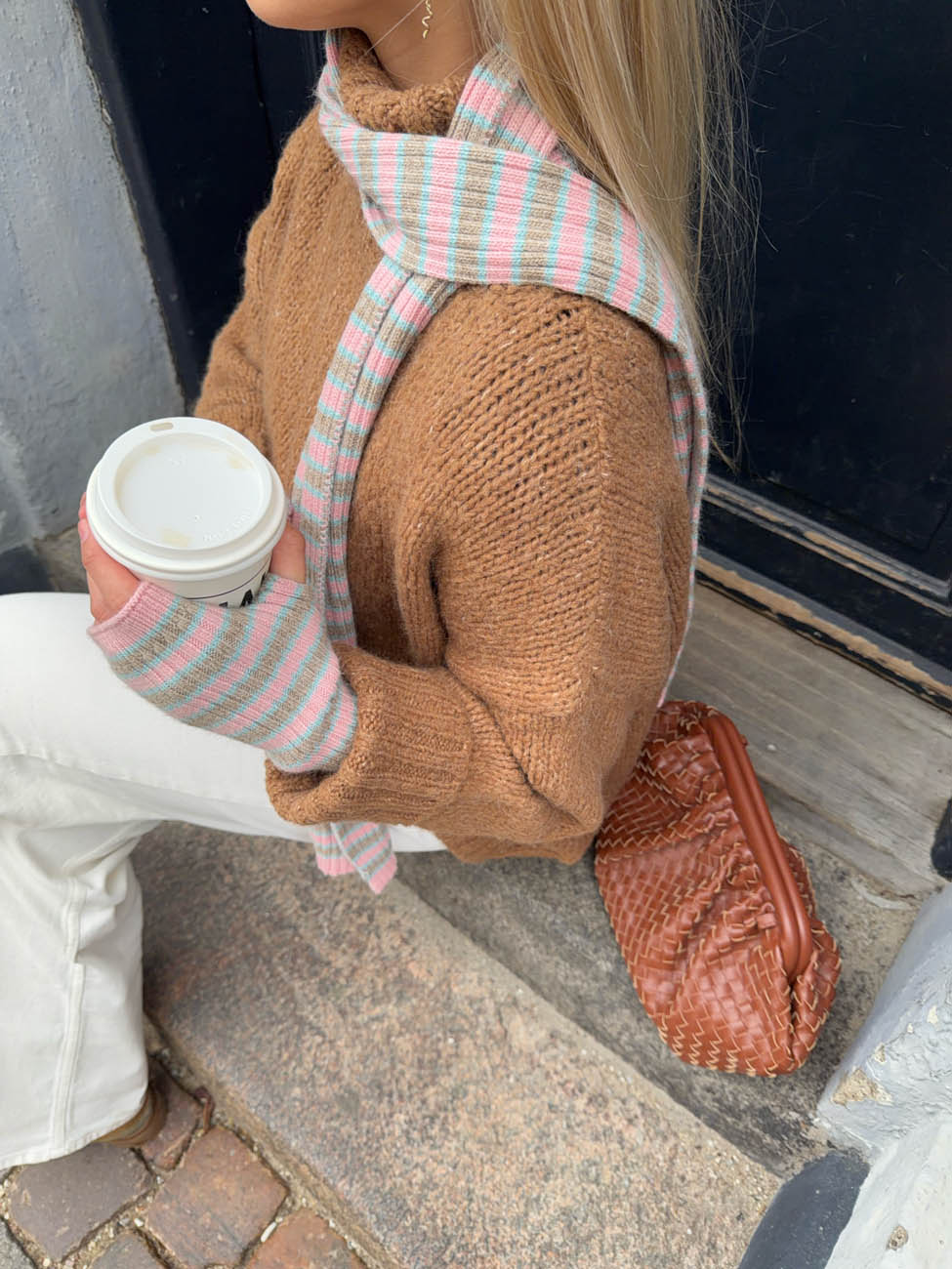 Mio gloves and scarf set – Pink/blue/grey