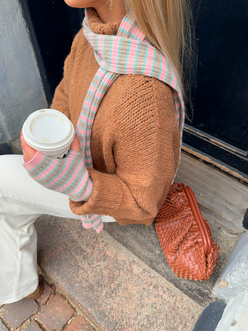 Mio gloves and scarf set – Pink/blue/grey