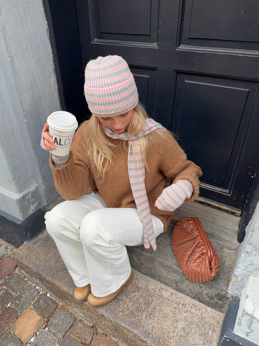 Mio gloves and scarf set – Pink/blue/grey