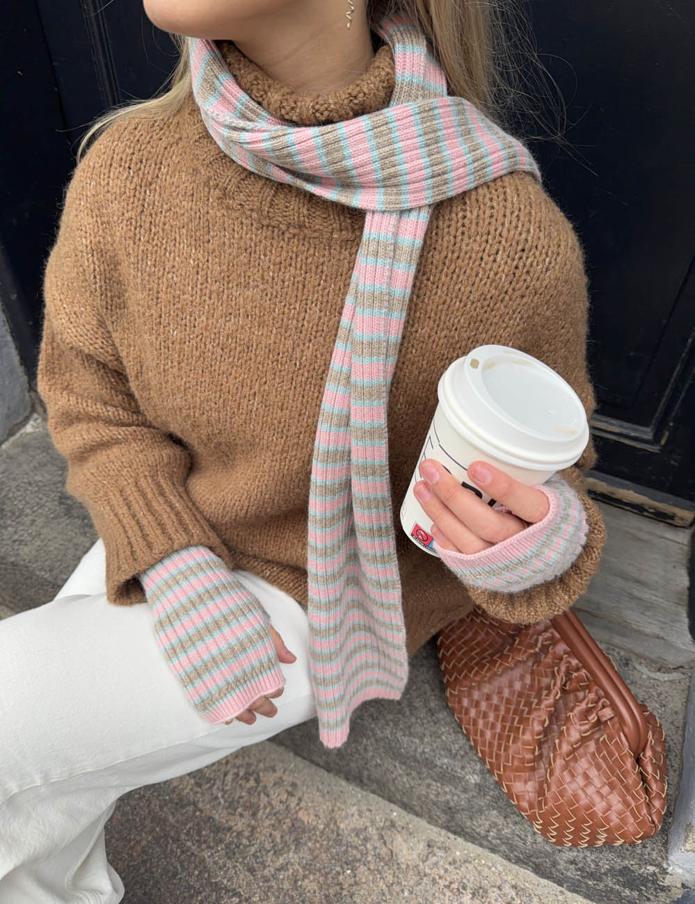 Mio gloves and scarf set – Pink/blue/grey