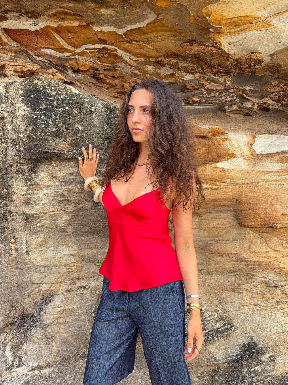 Melivia satin top – Red