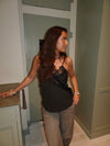 Ava satin top with lace - Brown/black