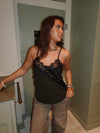 Ava satin top with lace - Brown/black