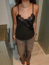 Ava satin top with lace - Brown/black