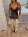 Ava satin top with lace - Grey/black