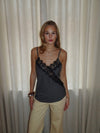 Ava satin top with lace - Grey/black