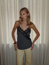 Ava satin top with lace - Grey/black