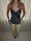 Ava satin top with lace - Grey/black