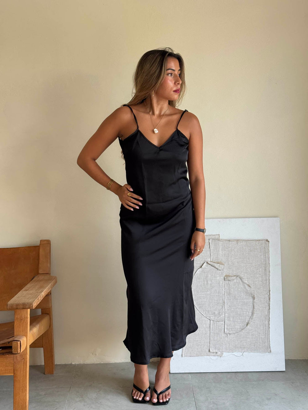 Minnie satin dress - Black