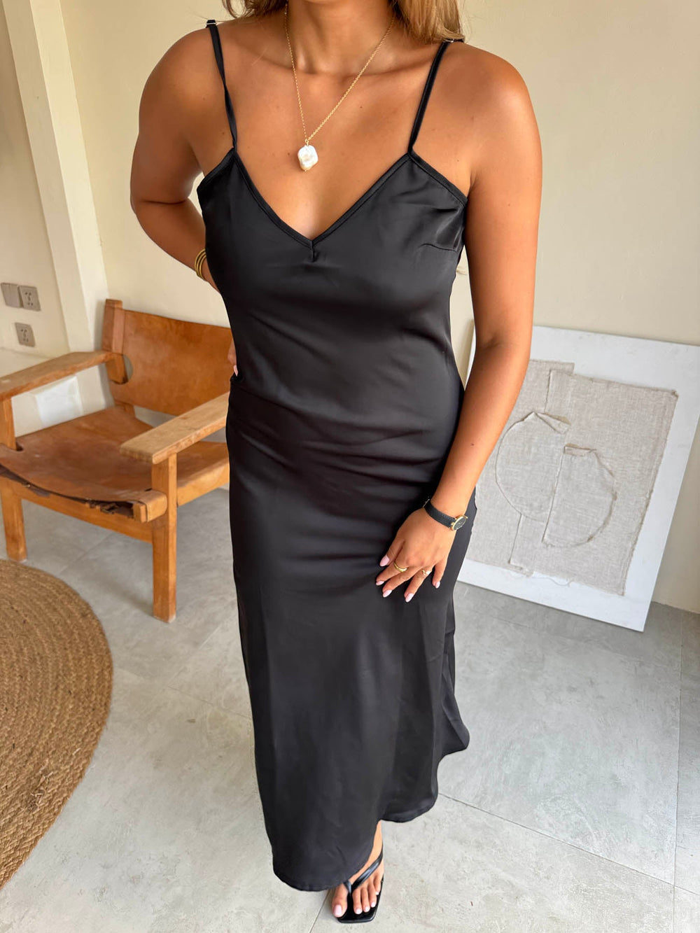 Minnie satin dress - Black