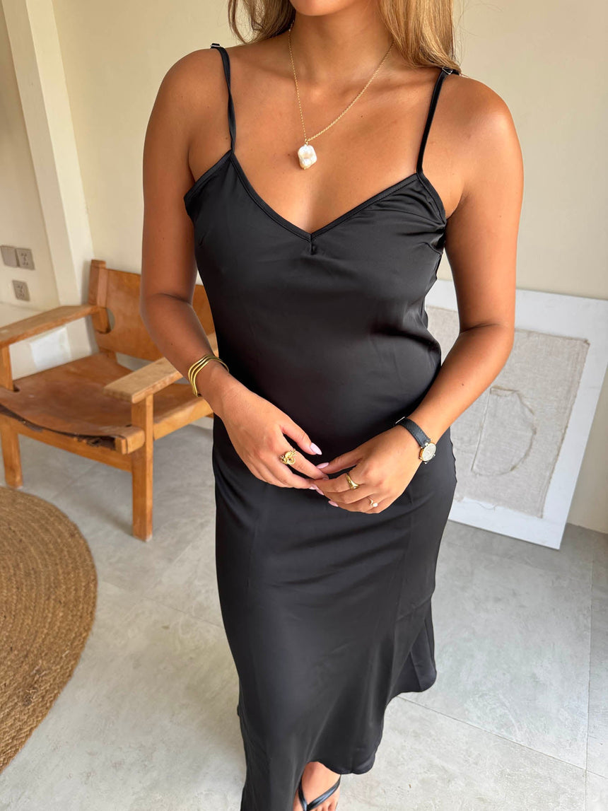 Minnie satin dress - Black