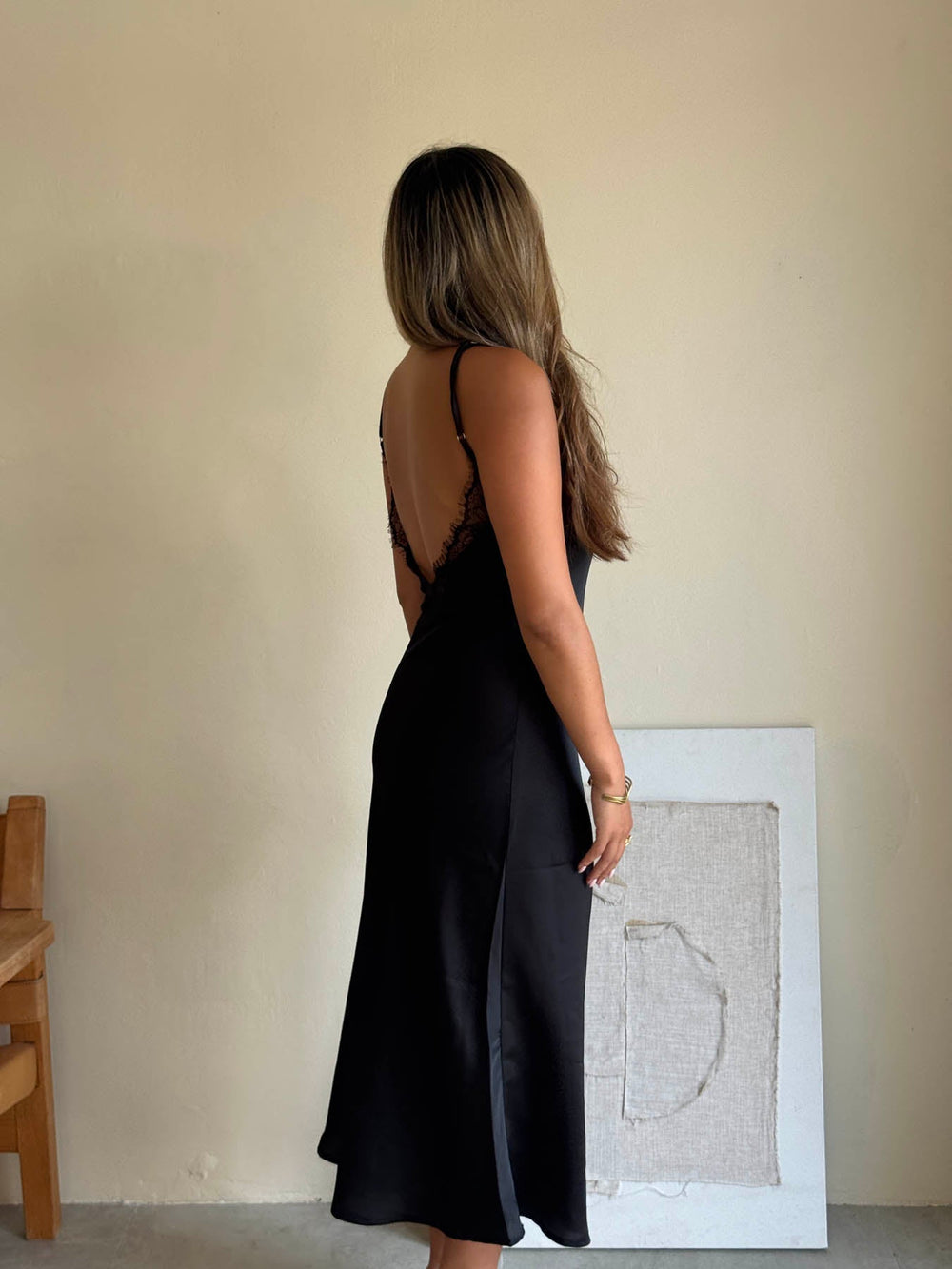 Minnie satin dress - Black