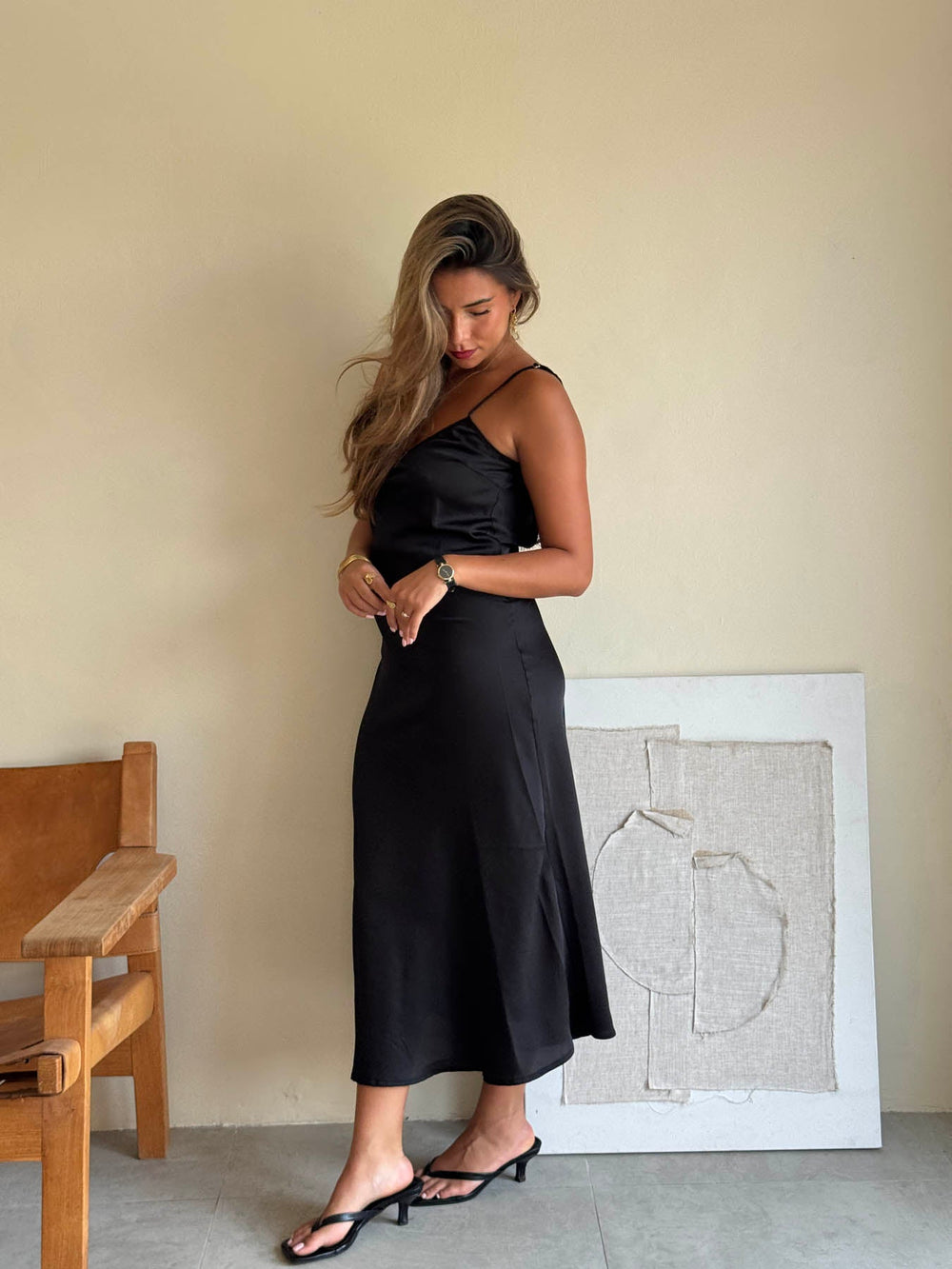 Minnie satin dress - Black