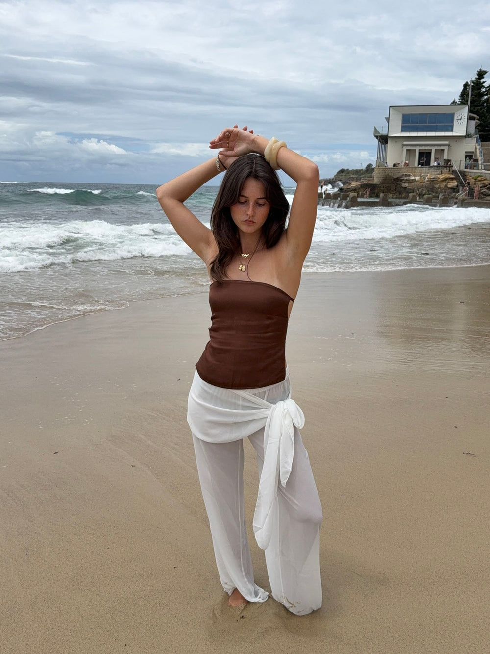 Belle satin top - Brown