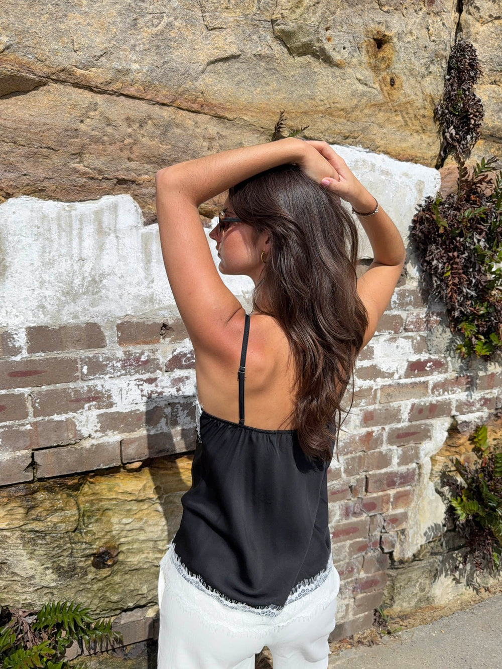 Daniana satin top with lace - Black