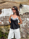 Daniana satin top with lace - Black