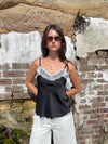 Daniana satin top with lace - Black