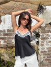 Daniana satin top with lace - Black