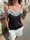 Daniana satin top with lace - Black