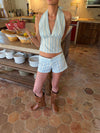 Fylina shorts with stripes - Light blue/white