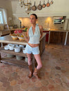 Fylina shorts with stripes - Light blue/white